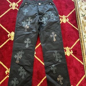 Black Textured Cross Pants